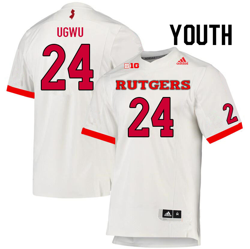 Youth #24 Brian Ugwu Rutgers Scarlet Knights College Football Jerseys Sale-White - Click Image to Close